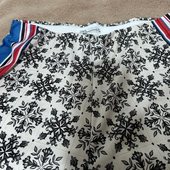 Zara Scarf Print Black and White Wide Leg Palazzo Pants L - Picture 3 of 5